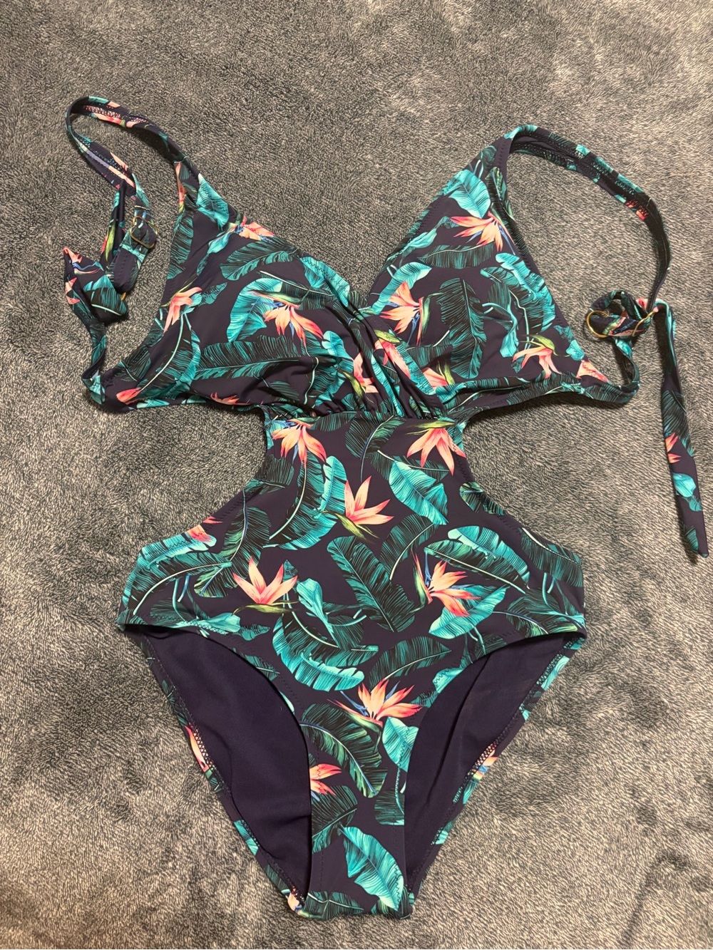 PINK Victoria's Secret Navy Tropical Cutout One-Piece Swimsuit